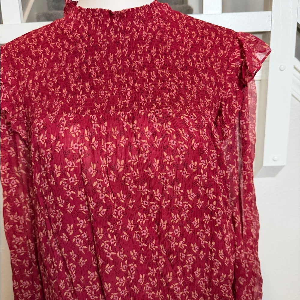 Free People Burgundy Floral Blouse - Picture 3 of 10